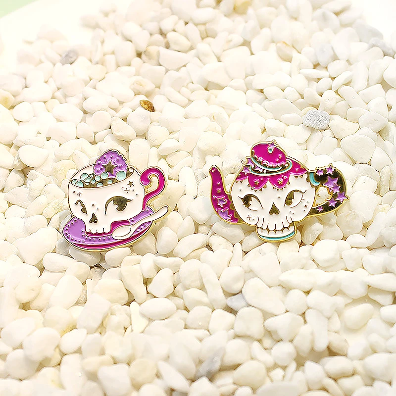 Модный изысканный фиолетовый Скелет кофейная чашка значок Готический чайник