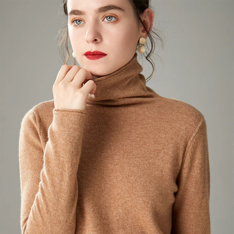 Свитер с высоким воротником Женский приталенный свитер из чистой шерсти