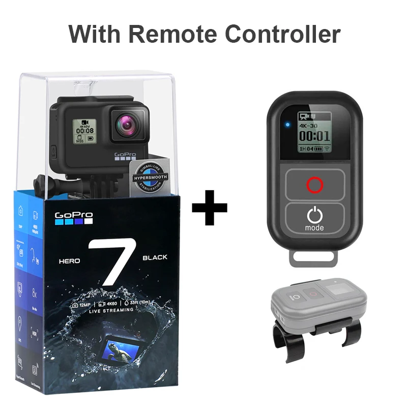 with remote GoPro HERO 7 черная Водонепроницаемая Экшн-камера с сенсорным экраном Спортивная камера Go Pro HERO 7 12 МП стабилизация прямых потоковых фотографий - Цвет: with remote