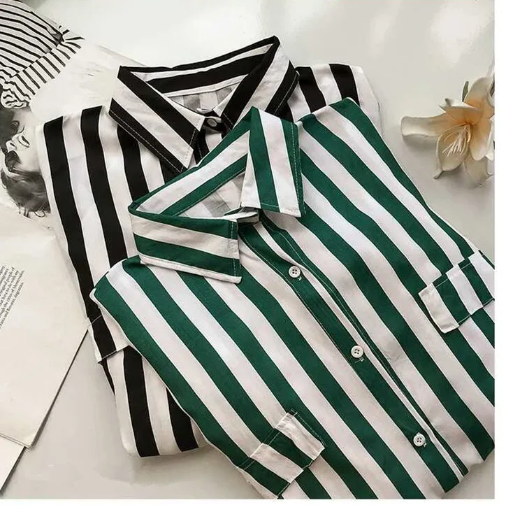 

Blouse Women Casual Striped Top Shirts Women's Loose Plus-size Long Shirt Ladies High Street Blouses for female