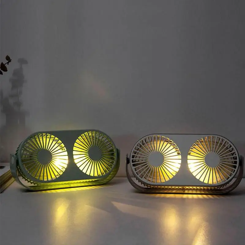 

Double Desk Fan Small Tabletop Fan Portable Air 3 Cooling Speed Adjustable Head 360 Degree USB Rotatable Fan