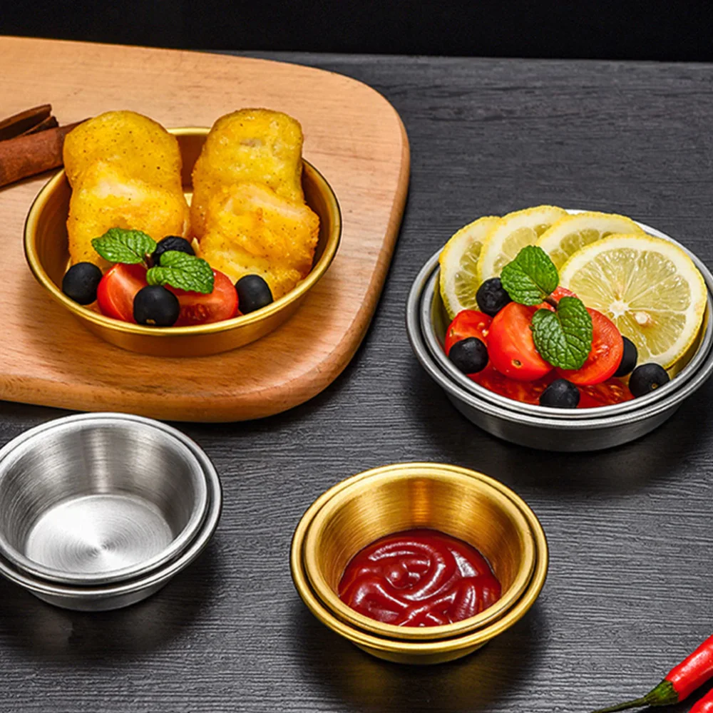 

4pcs Stainless Steel Seasoning Plates Snack Plates Soy Sauce Dishes (Silver)