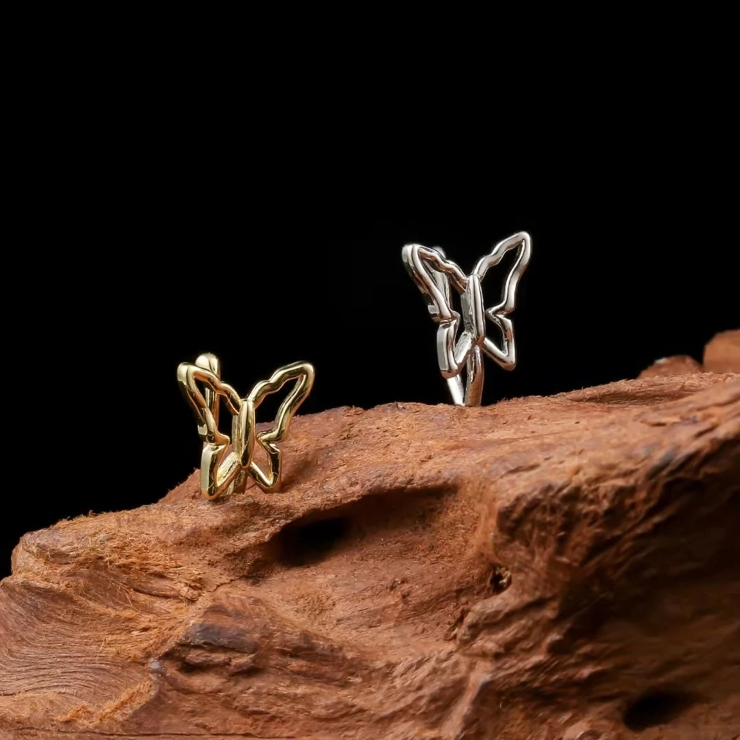 

New Copper Inlaid Stone Non Piercing Nose Ring with Black Zirconium Butterfly Hollow Fake Nose Clip Septum Nariz Cuff Jewelry