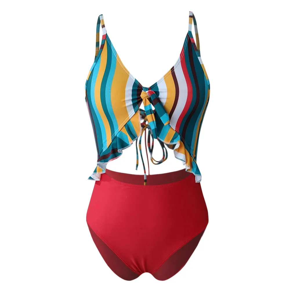 Женский слитный купальник в полоску монокини на завязках купальный костюм с