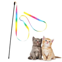 1pc cat toys funny cat stick interactive toy double sided rainbow ribbon cat teaser stick 28cm pet cat teasing stick cat suppliy