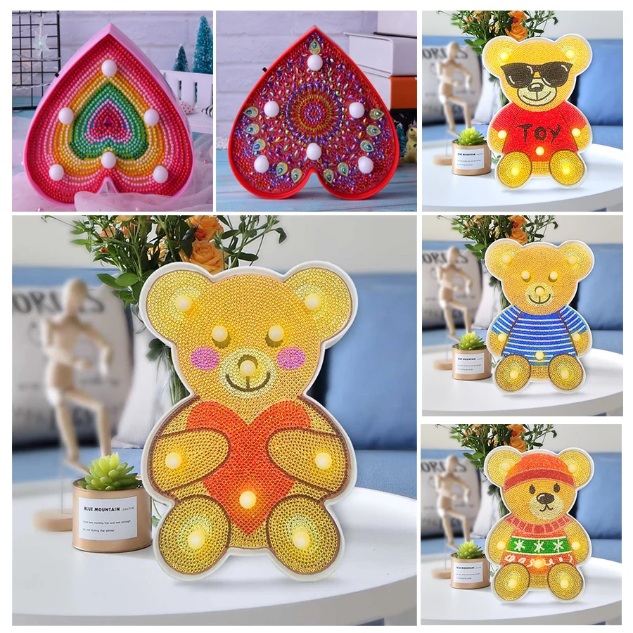 

Diamond painting LED light cute bear love landscape tree mandala flower mosaic embroidery cross stitch kit home decoration gift