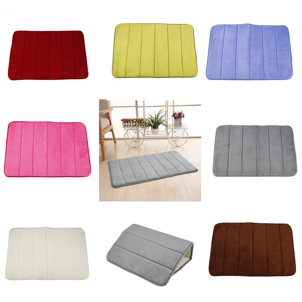 

2018 40*60cm Memory Foam Bath Mats Bathroom Stripes Rug Non-slip Bath Mats Absorbent coral Fleece Mat Doormat Carpet Non Skid