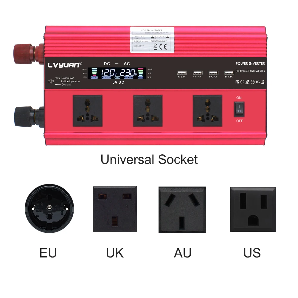 

LCD display 12000w power inverter DC12 to AC220V Converter Supply Solar Power Modified Sine Wave 4USB 4FAN and remote control EU