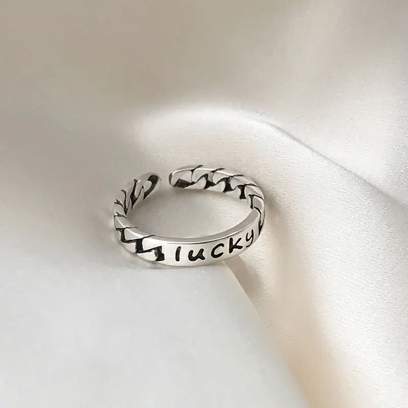 

Lucky Finger Rings For Women Cute Small Round Metal Silver Color Letter Ring Jewelry Korean Sweet Ladies Gift