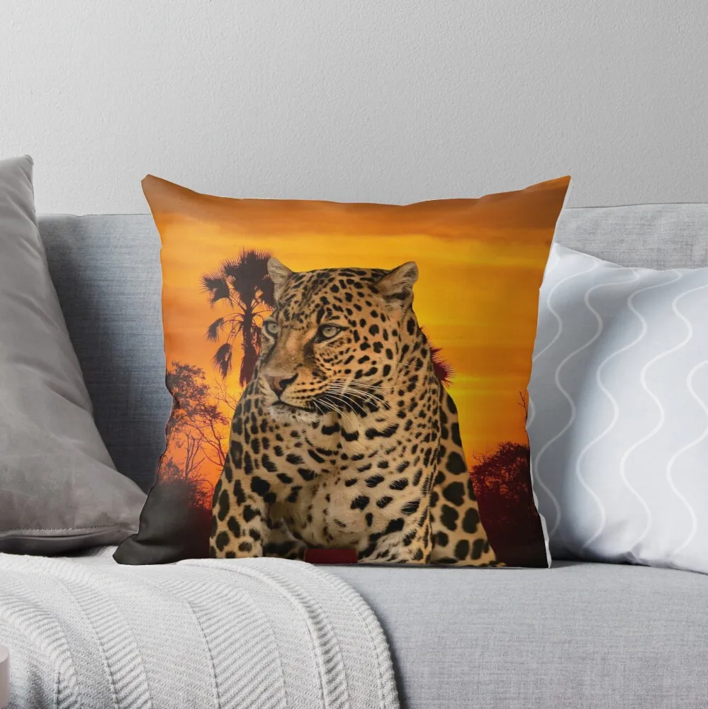 

Leopard and Sunset Throw Pillow Cushion Cover Polyester throw pillows case on sofa home living room car seat decor 45x45cm