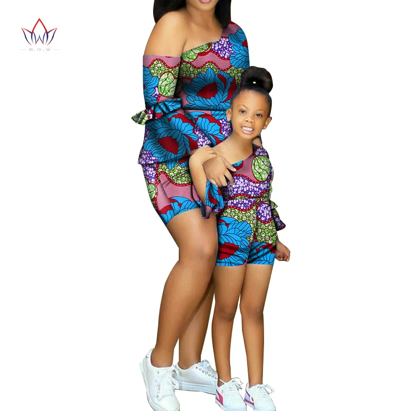 New BintaRealWax African Mother and Daughter Set Parent-child Outfit Dashiki African Top and Pant Set for Women wyq700