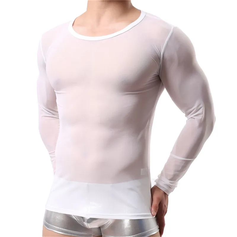 

Breathable Men's T-Shirts Mesh Shirt Homme Long Sleeves Tops Tee Men T Shirts Male Shirts Homme See through Transaprent Shirts