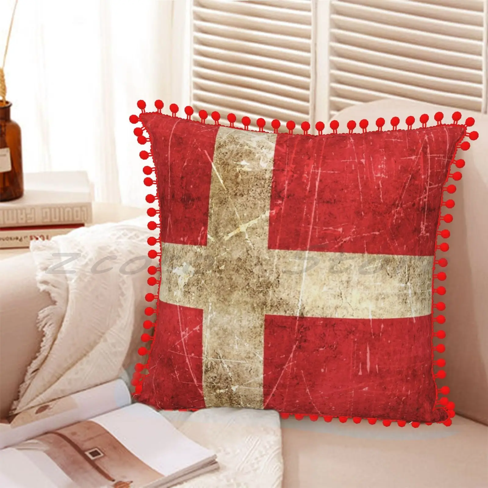 Наволочка с изображением датского флага для подушки в винтажном стиле старых и