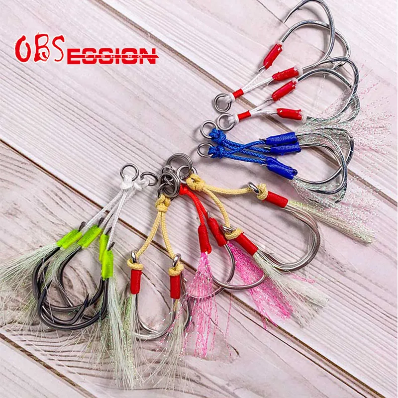 OBSESSION 10pcs1/0-9/0 Sea-bream Assist Barbed Hook Carbon Steel Slow Jigging Hooks Sea Fishing Pike Fishing Hook Accessories