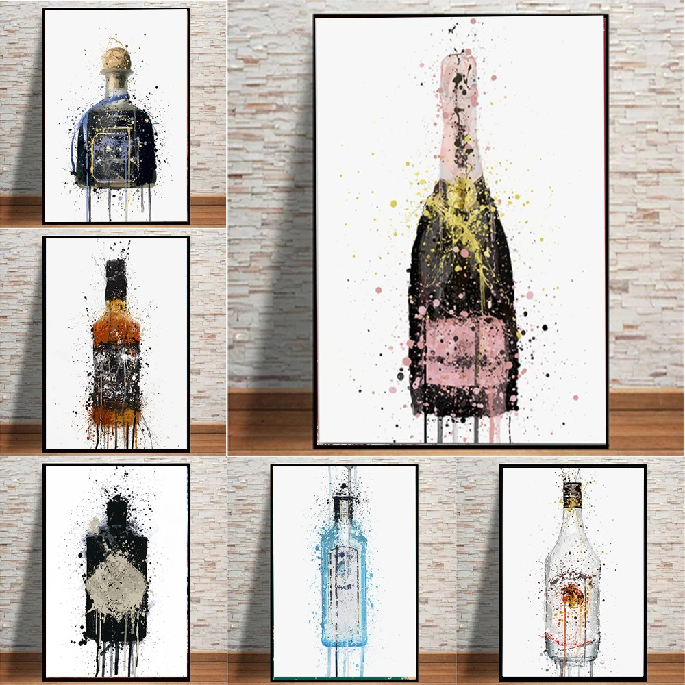 

Nordic Style Champagne Graffiti Canvas Painting Poster Prints Wall Abstract Pictures For Kitchen Bedside Background Home Decor