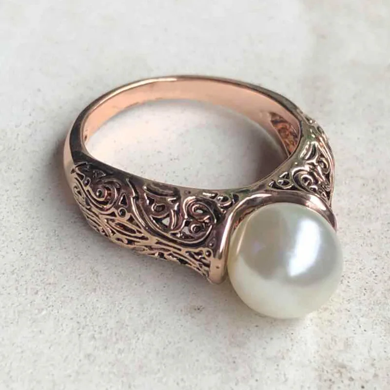 CHUHAN Exquisite Vintage Inlaid Pearl Ring Gold Plated Ladies Jewelry Wedding Engagement Rings for Women | Дом и сад
