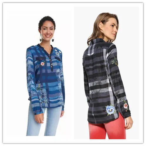 Модная рубашка блузка Desigual с вышивкой|Футболки-поло| |