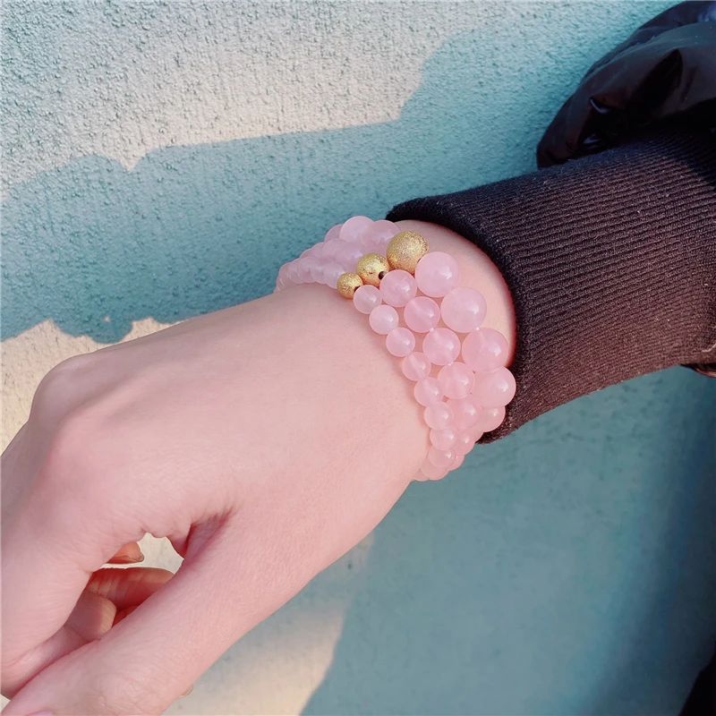 6 8 10mm Reiki Genuine Natural Rose Pink Powder Crystal Quartz Bracelet Handmade Charm Jewelry for Women Gift | Украшения и