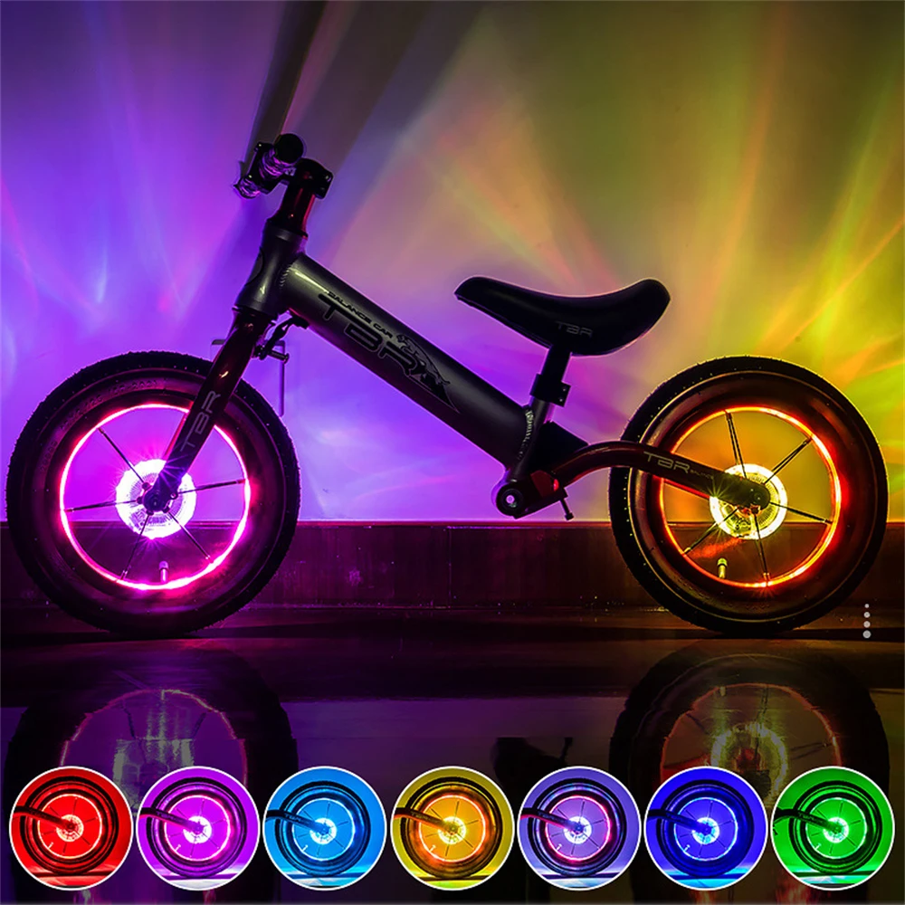 Lámpara inteligente para rueda de bicicleta, luz LED de neón para radios de bicicleta, 7 colores, 18 modos de Flash, recargable, luz de equilibrio para niños, accesorios para montar