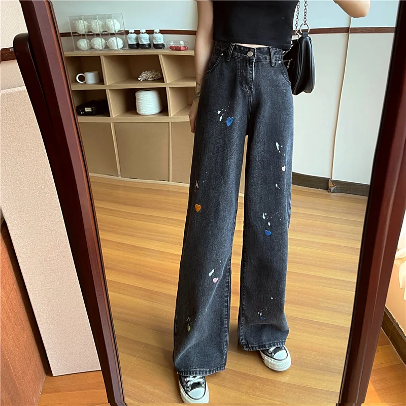 

Spring, Summer and Autumn Korean Style Jeans Women's All-Matching Mop Pants High Waist Straight-Leg Pants