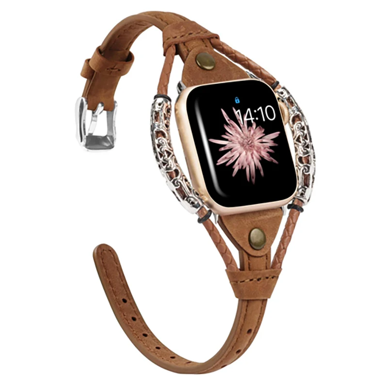 

Genuine Leather Strap for Apple Watch Band 40mm 44mm 38mm 42mm Belt Accessories metal Bracelet correa Iwatch series 6/5/4/3/SE