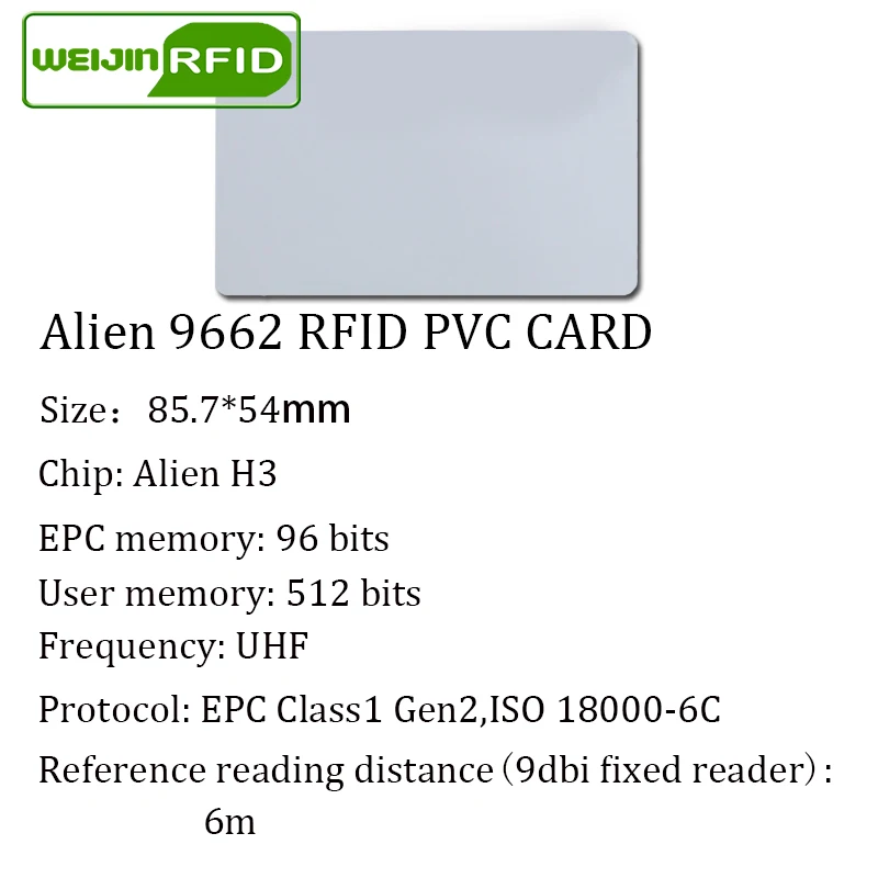 Rfid-теги UHF ПВХ Карта Alien 9662 EPC6C 915 МГц 868 МГц 860-960 МГц Higgs3 85,7*54*0,8 мм дальние смарт-карты пассивные RFID метки