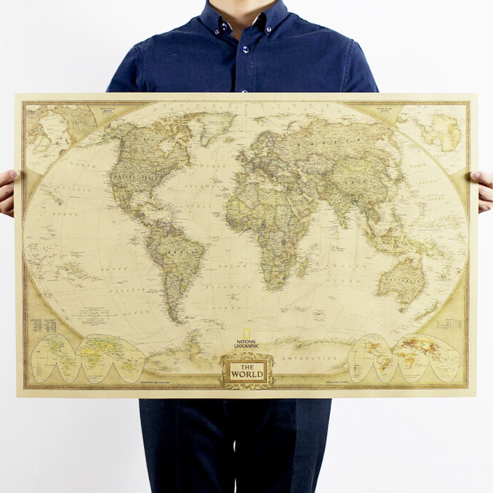 

72*47cm World Map Vintage Journal Poster Retro World Globe Map Personalized Atlas Poster Decoration For Office School Maps
