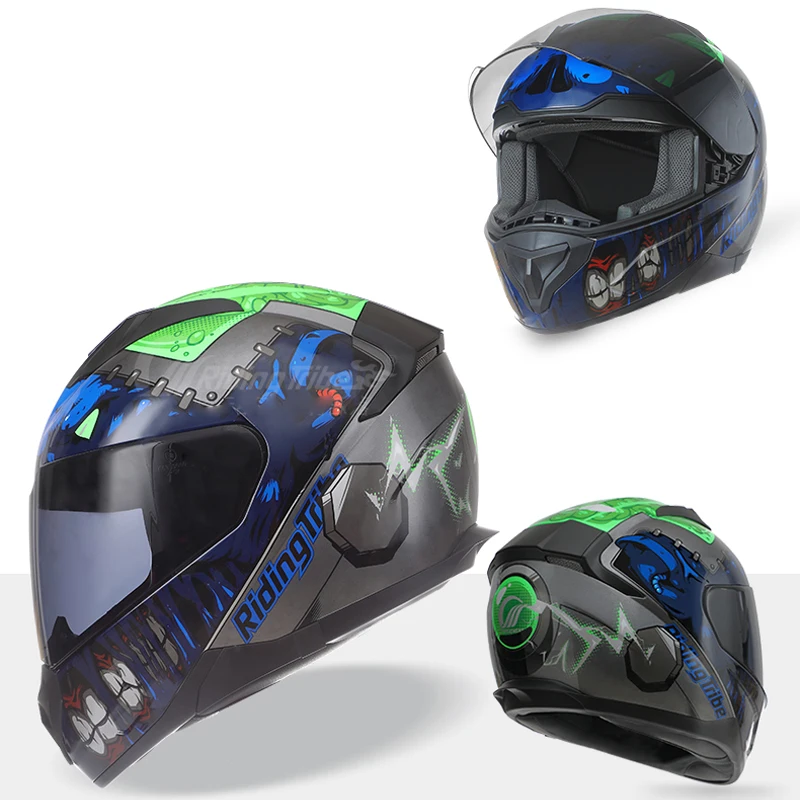 Мотоциклетный шлем всесезонный защитный на все лицо со съемным зимним