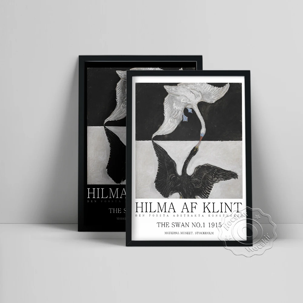 

Hilma Af Klint Exhibition Poster, Swedish Af Klint Black White Swan Oil Painting, Vintage Wall Art, Living Room Home Decor