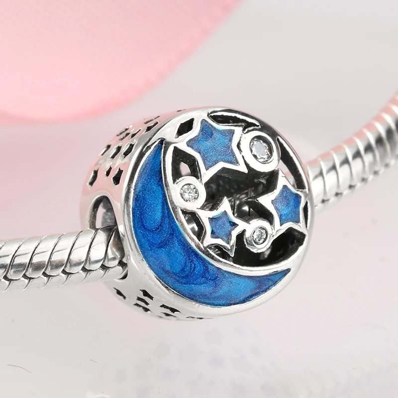 Женский браслет-Шарм Луна и звезды из серебра 925 пробы | Украшения аксессуары