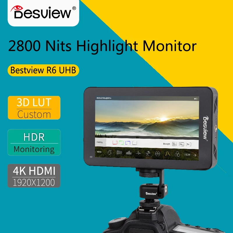 

Bestview Besview R6 UHB Monitor 5.5 Inch 4K HDMI FHD 1920x1080 3D LUT HDR Touch Screen on Camera Field Monitor for DSLR