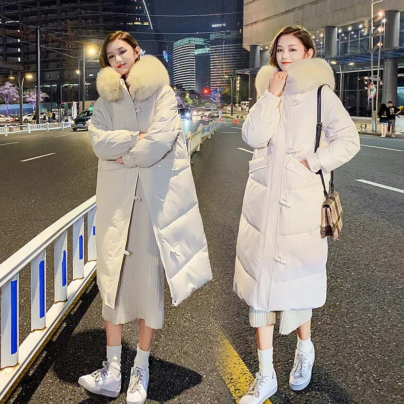 

Xia Shiwen 2021 Net Red Big Fur Collar Hood down Jacket Mid-Length Women's Winter New Purple Thickened Coat Cotton Coat