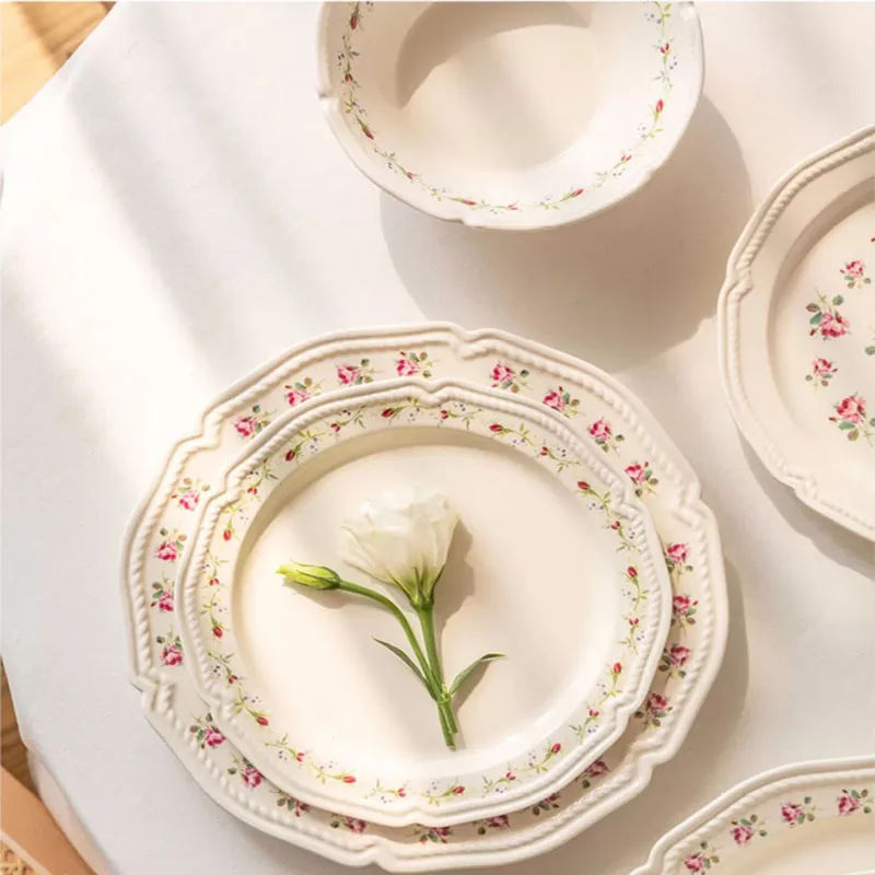 

Food Plate Japanese Style White Frosted Web Celebrity Commercial Steak Household Round Dish Western