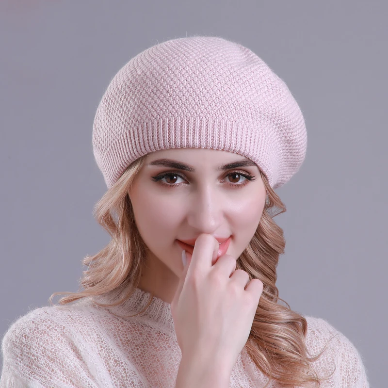 Новые женские шерстяные береты зимние вязаные мягкие теплые кашемировые французские береты шапка для дам модные однотонные шикарные шляпы