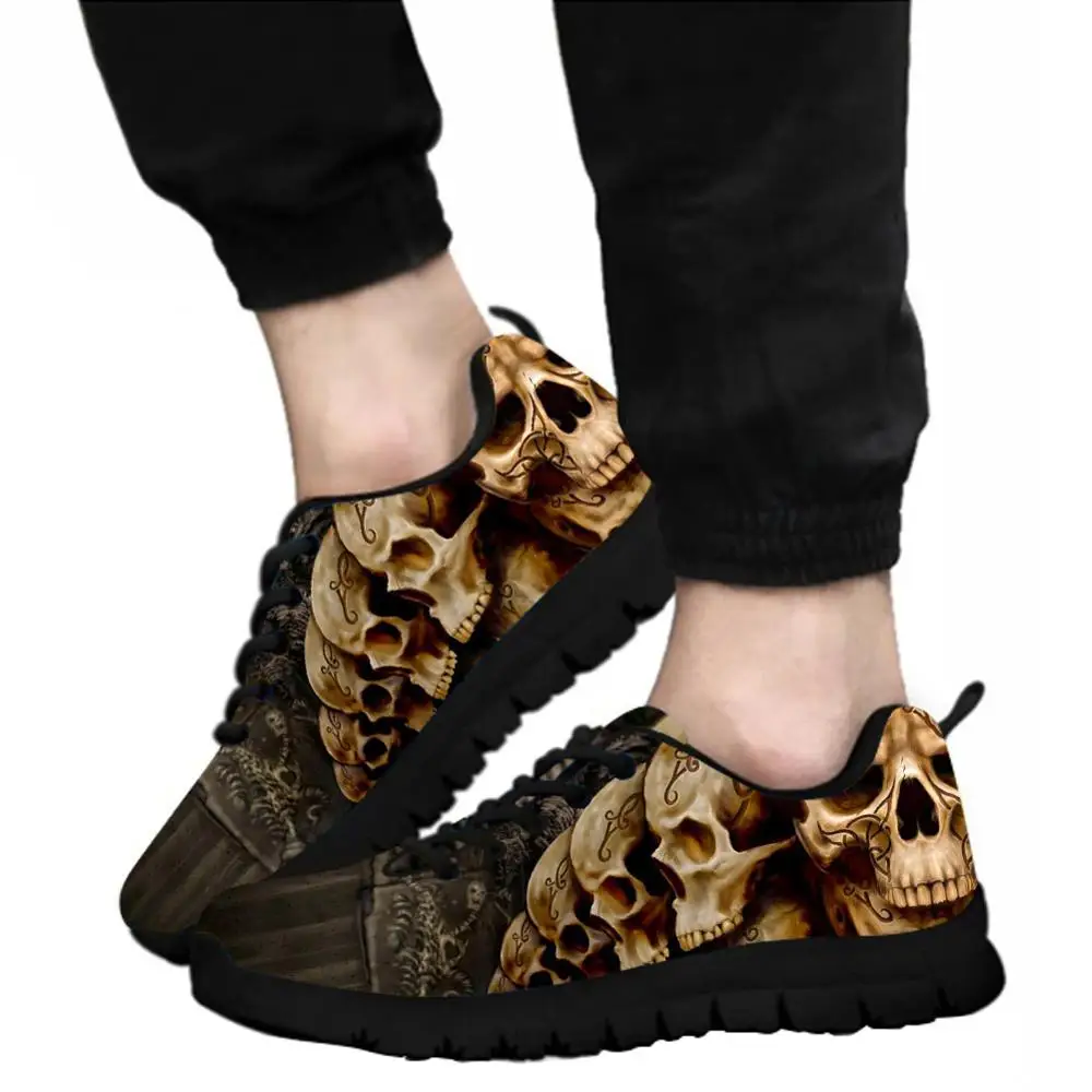 

ELVISWORDS 2019 Men Shoes Cool Skull Print on Demand Black Casual Sneakers For Male Trendy Breathable Comfortable Shoes