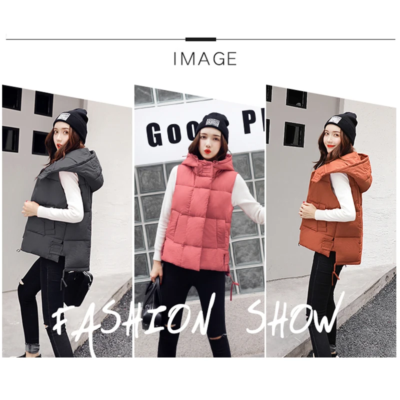 

Women Winter Short Vest Cotton Hooded Jackets Female Sleeveless Coats L1111252