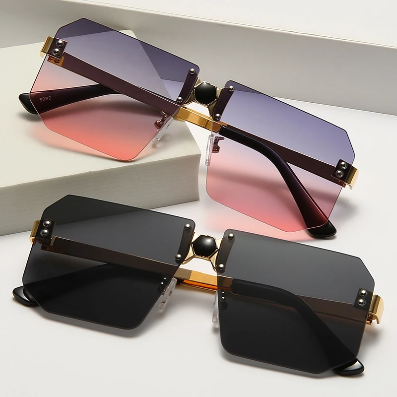 

Fashion Rimless Sunglasses Luxury Brand Design Women Men Metal Square Sun glasses UV400 Shades Eyewear oculos de sol