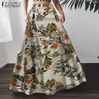 Женская юбка с принтом, длинный сарафан с высокой талией и цветочным принтом, весна 2021