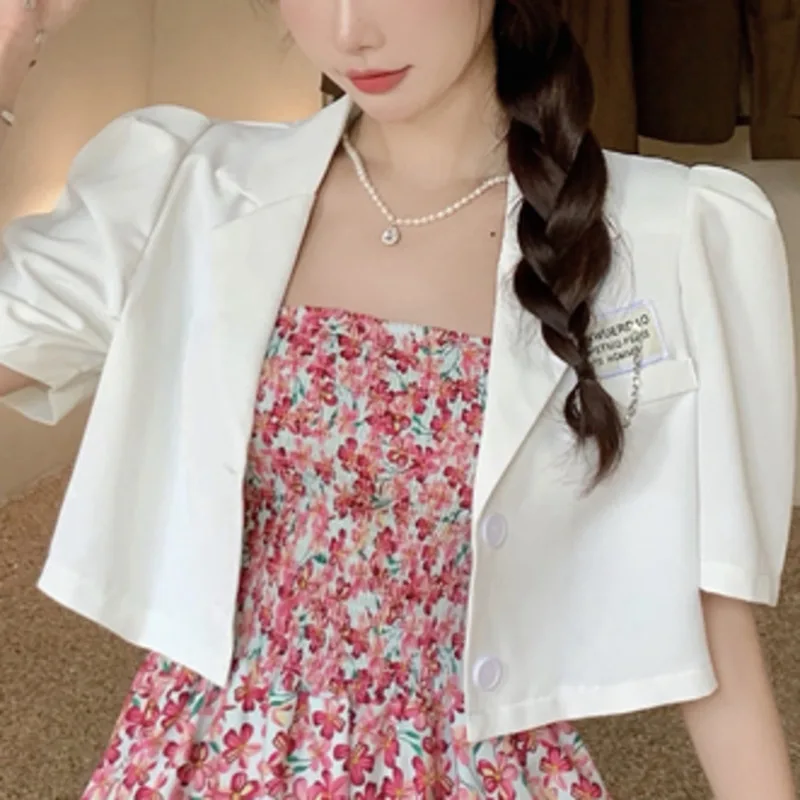 

High Quality Office Ladies Ensembles Femme Women's Solid Small Suit Jacket + New Korean Floral Jumpsuit Fashion Two Piece Sets