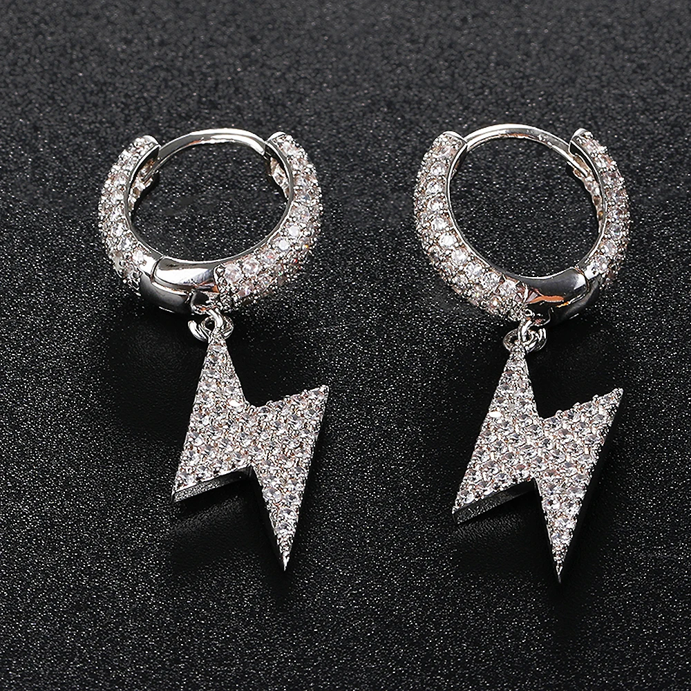 

BLUESTAR New Fashion Hyperbole Punk Style Geometric Lightning Flash rhinestone Pave drop crystal earrings Jewelry accessories