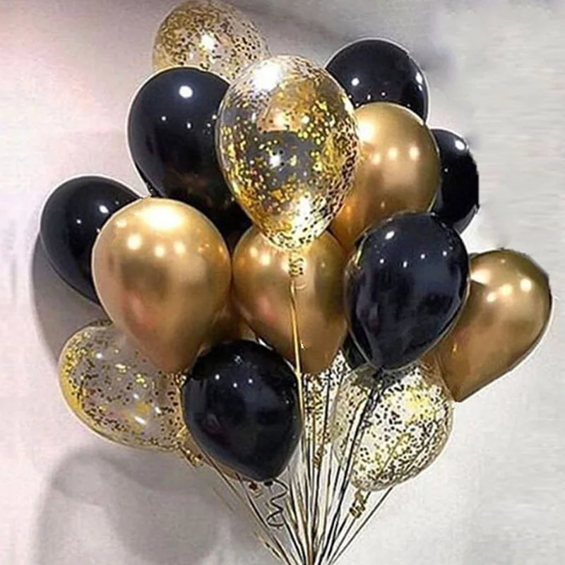 

15pcs Gold And Black Metal Latex Balloons birthday party agate decorations adult Kids Air Balls Helium Globos Wedding Decor Toy