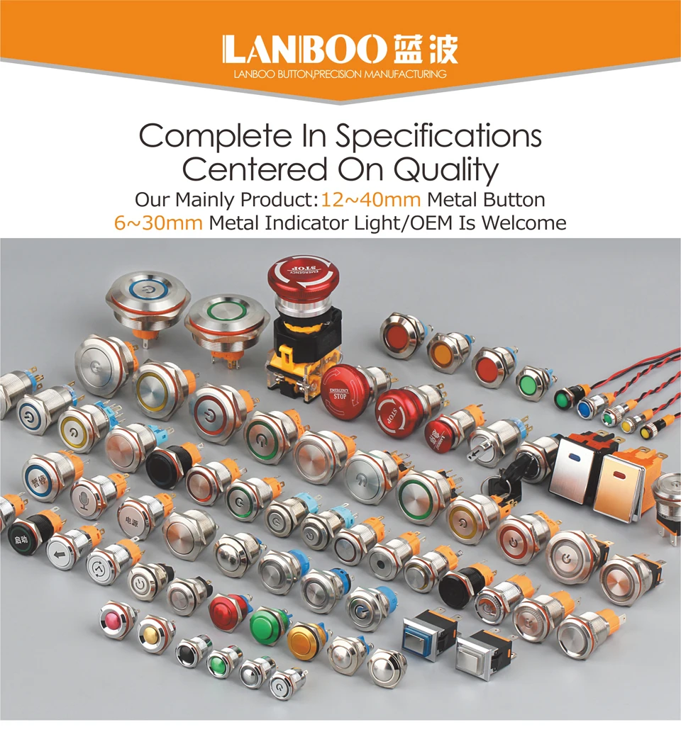 LANBOO 16 мм ON OFF мгновенная пластиковая кнопка переключатель с светодиодный 24V220V