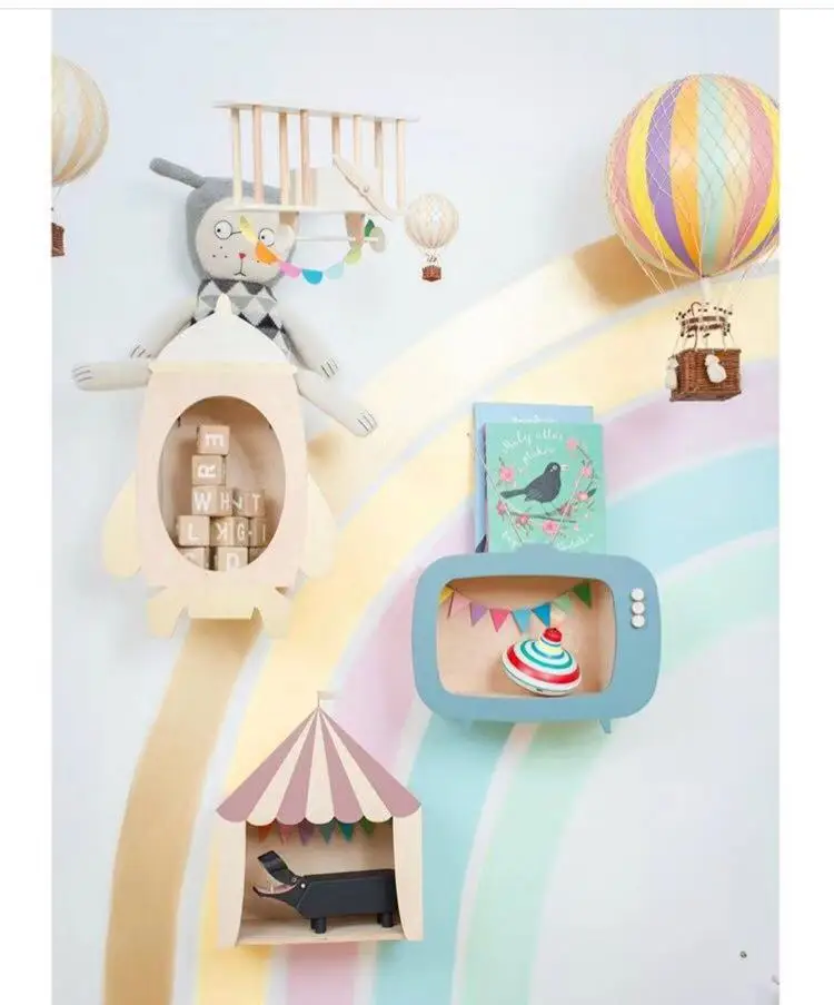 Children Storage Box Ins Solid Wood Rocket Large Decorative House Rack Decoration Ornaments Children's Room Props |