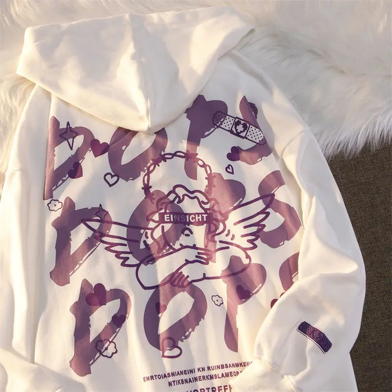 

Harajuku Fun anime double-sided printing Letter zip up loose hooded Hoodies sweater streetwear sweatshirt top y2k oversize women