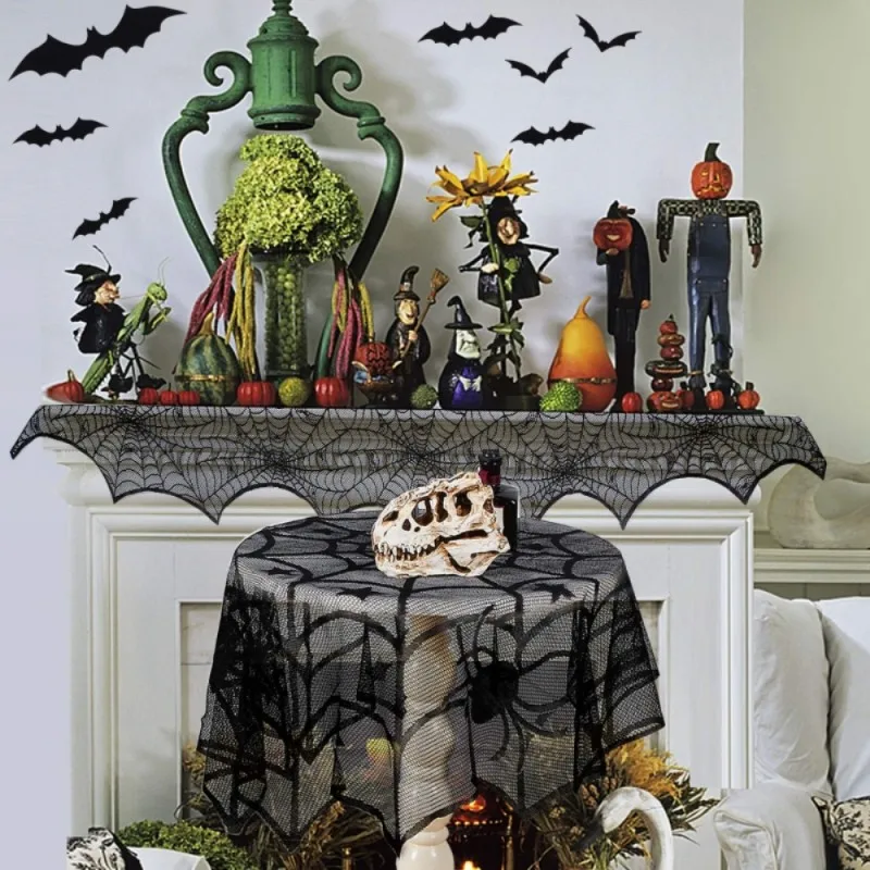 

Spider Web 1pcs Halloween Decoration Lace Knitted Tablecloth Table Runner Table Flag Fireplace Mantle Home Kitchen Party Supply
