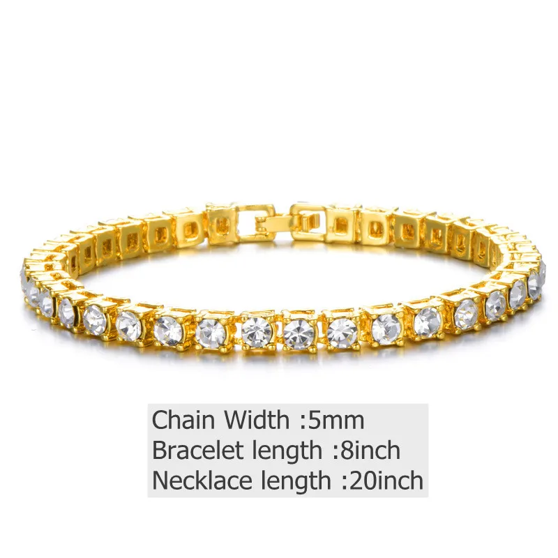 

5MM Iced Out Tennis Chain Bracelet Necklace Watch Men Fashion Mens Hip-Hop Jewelry Watch Set Women Choker Necklace Chain Relogio