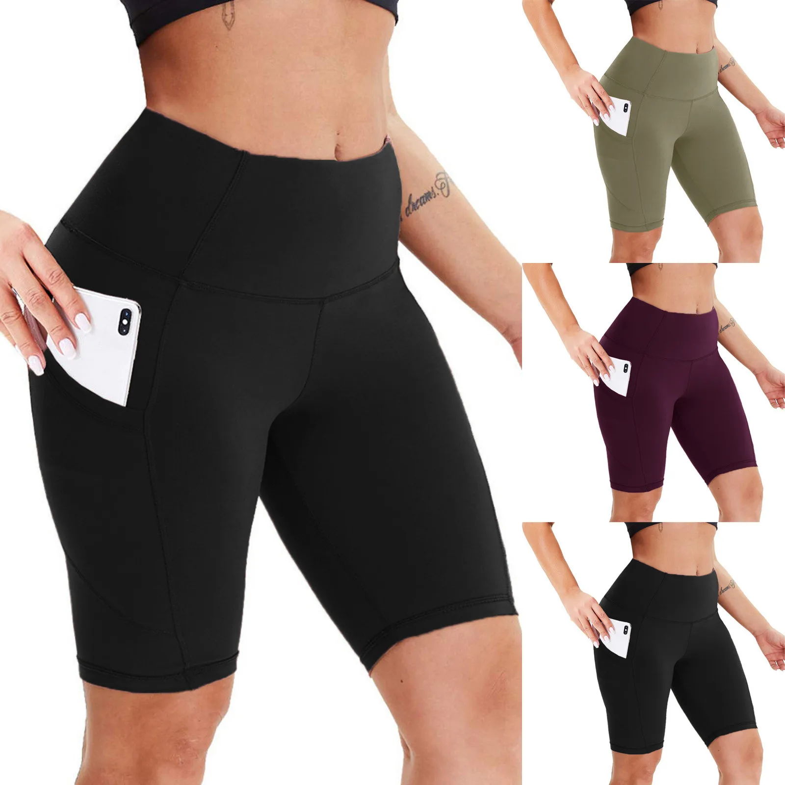 

Solid Yoga Shorts Women Sports Shorts High Waist Tights With Pocket Hip Lifting Fitness Workout leggings Shorts Skinny Shorts A2