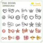 Оригинальные серьги-гвозди из серебра 925 пробы с бисером в виде морской звезды, розовые серьги-ромашки, серьги Pandora, подходят для любимых дам, украшения для рукоделия