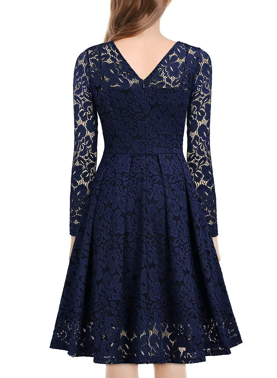 

Lace women's dress V-neck big swing dress