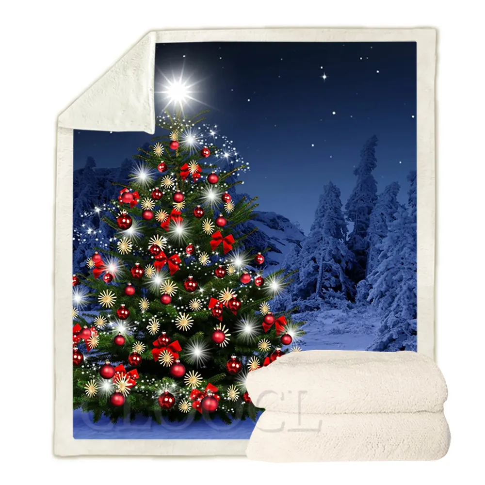 

CLOOCL Christmas Blankets Colorful Christmas Tree Lights Merry Christmas Blanket Funny Fastival Plush Quilt Gifts For Kids